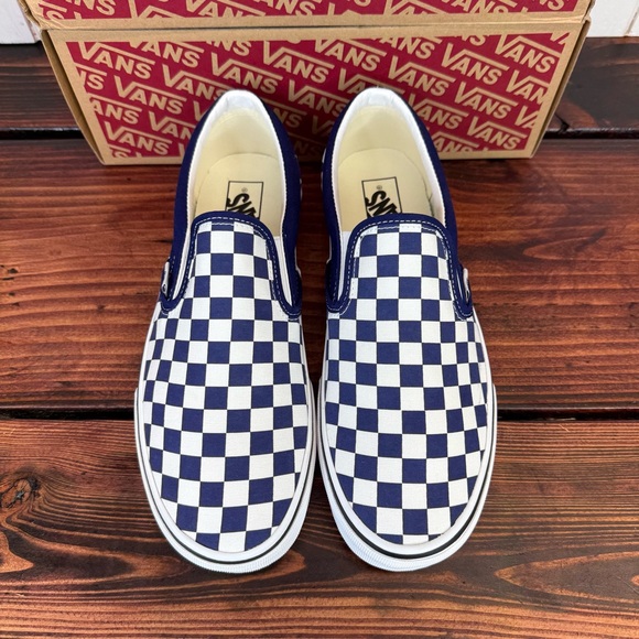 NIB Vans Classic Slip-On Color Theory Checkerboard Navy White Sneakers - Picture 3 of 11